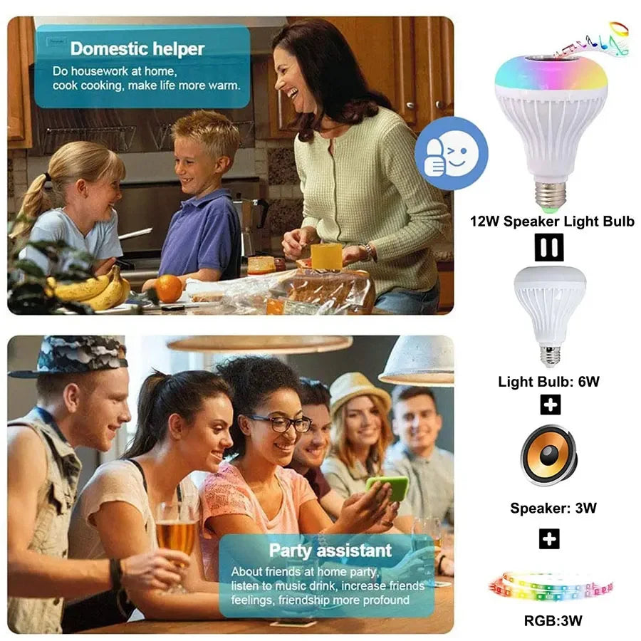 E27 Bluetooth Speaker Music Bulb RGB Lights Bulb 12W 85-265V with Remote Control For Live Room Bedroom Home Decor Lighting
