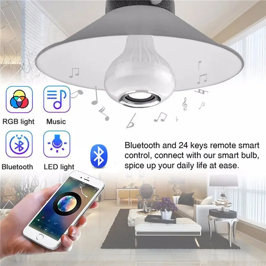 E27 Bluetooth Speaker Music Bulb RGB Lights Bulb 12W 85-265V with Remote Control For Live Room Bedroom Home Decor Lighting